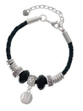 Delight Jewelry Silvertone Small Sparkle Clear AB Softball Coach Celtic Knot Leather Bead Bracelet, 7+2 Extender