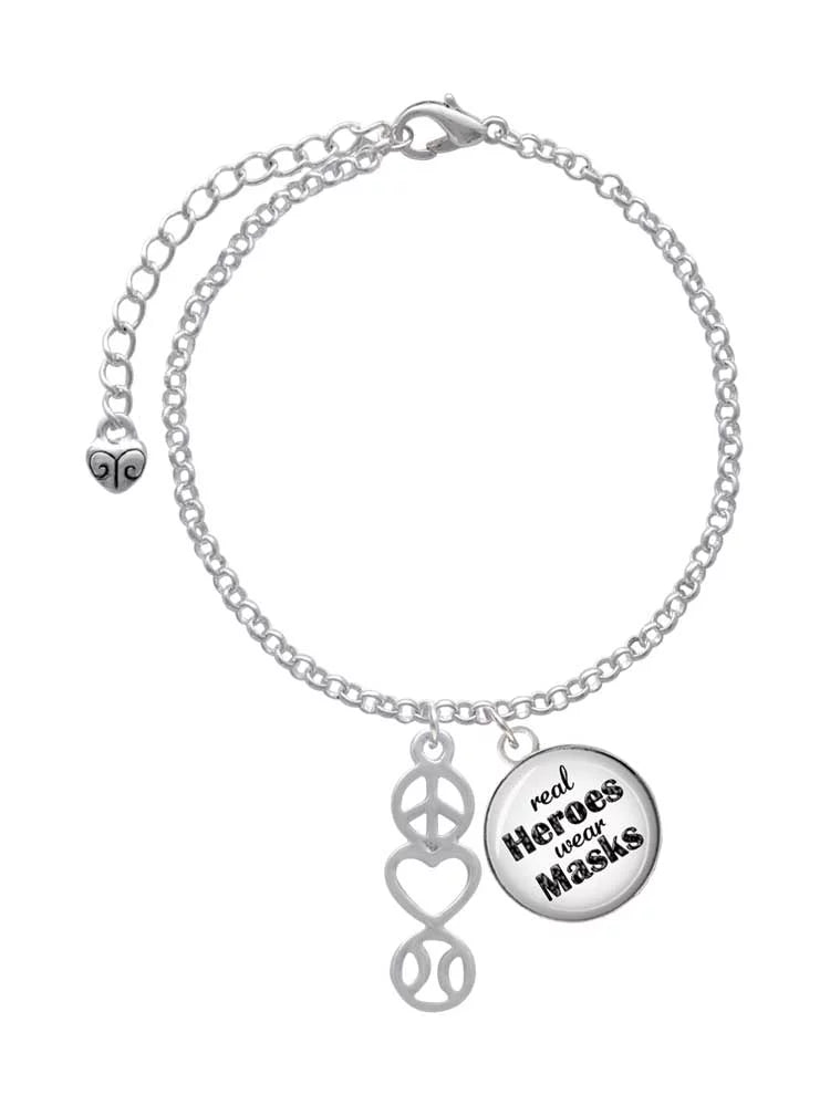 Delight Jewelry Peace - Heart - Softball Dome Real Heroes Wear Masks Charm Bracelet