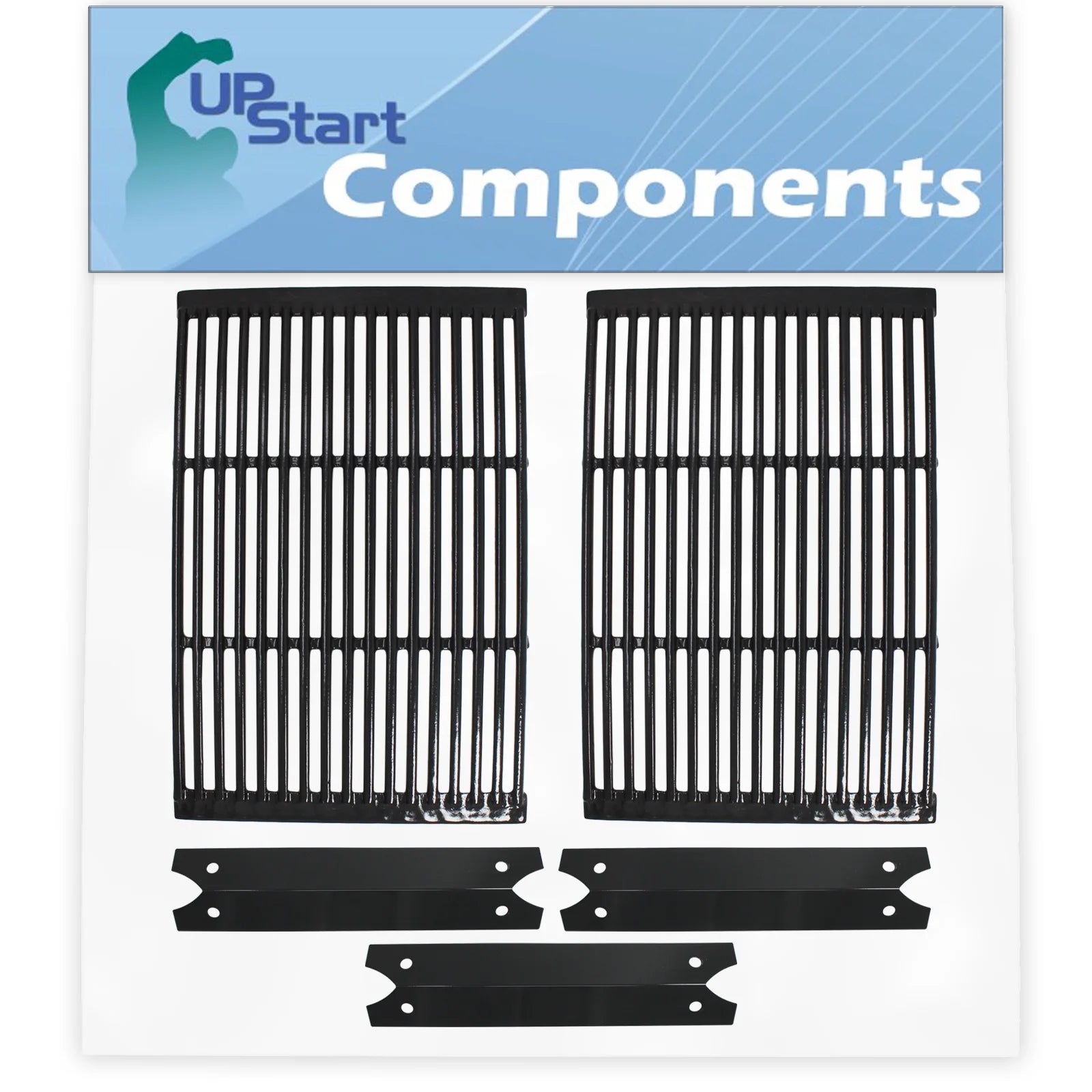 2 BBQ Grill Cooking Grates & 3 Heat Shield Plate Tent Replacement Parts for Brinkmann 810-2400-3 - Compatible Barbeque Porcelain Enameled Cast Iron Grid 19 & Flame Tamer, Flavorizer Bar