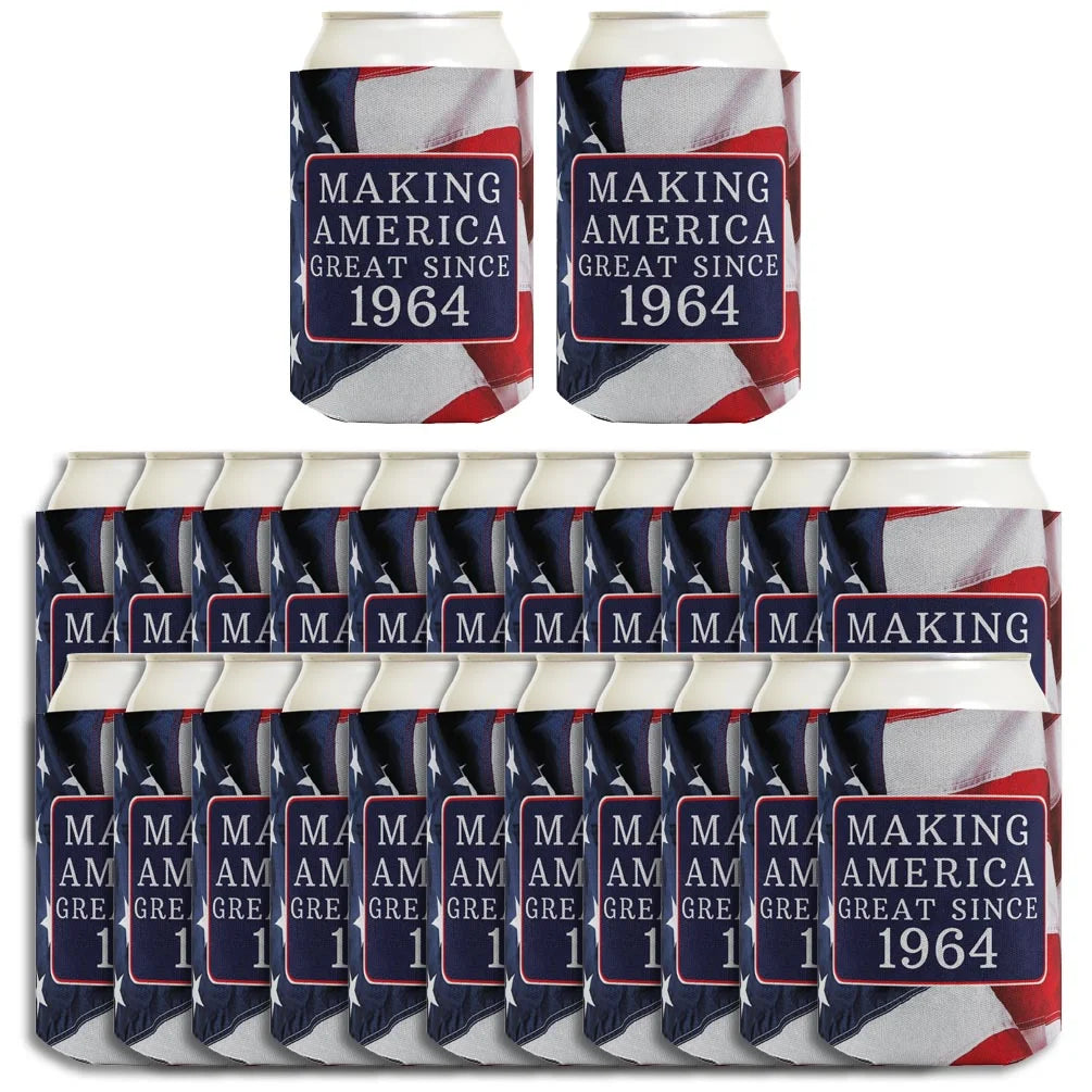 60th Birthday Gifts Making America Great Since 1964 24-pack Can Coolie Drink Coolers Coolies US Flag