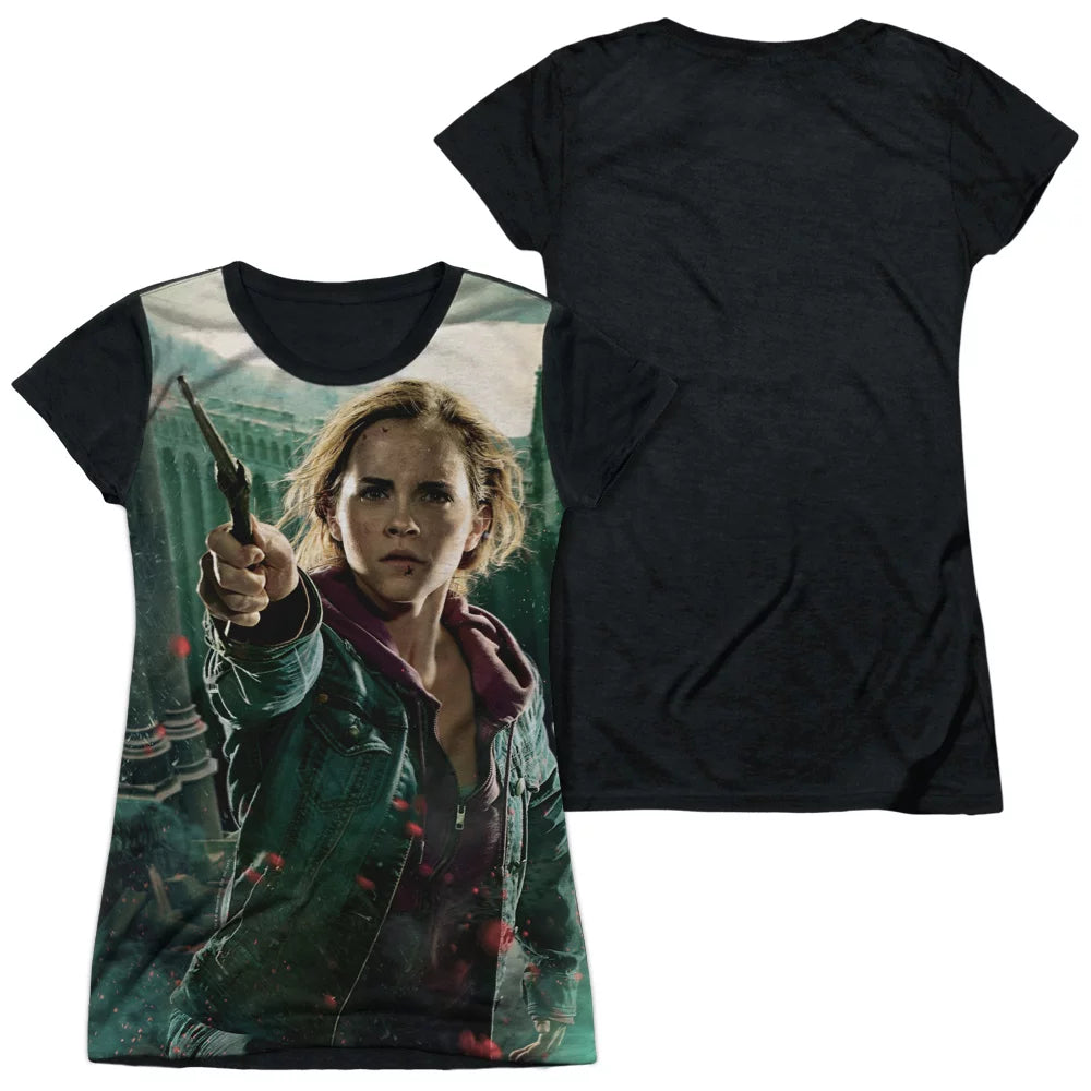 Harry Potter - Hermione Final Battle - Juniors Teen Girls Black Back Sleeve Shirt - Large