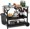 Grill Cart Table, Outdoor Kitchen Island on Wheels, Food Prep Table with Adjustable Shelf, Stainless Steel Table Top, Cooking Table for Outside BBQ