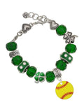 Delight Jewelry 3/4'' Enamel Softball - Green Irish Luck Bead Charm Bracelet, 7.5