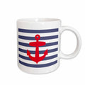 Retro Nautical Red Anchor with navy blue sailor stripe pattern - French Breton stripes 11oz Mug mug-57479-1