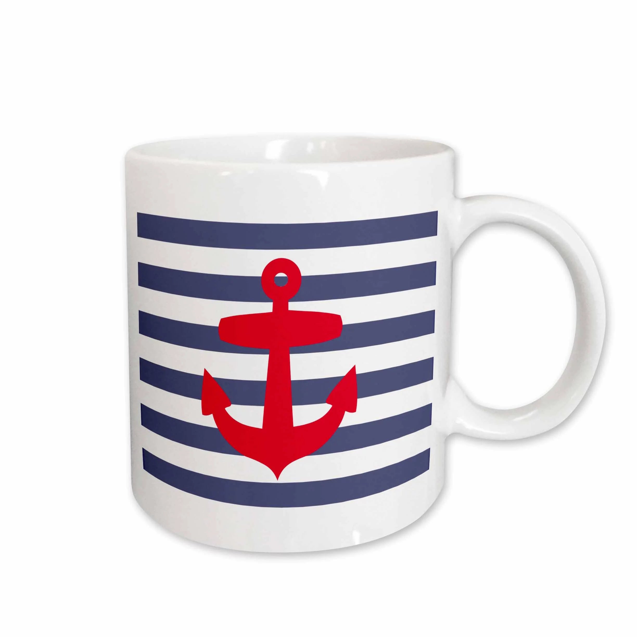 Retro Nautical Red Anchor with navy blue sailor stripe pattern - French Breton stripes 11oz Mug mug-57479-1