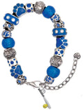 Delight Jewelry Silvertone Enamel Softball and Bat Blue Paw Print Bead Bracelet, 7+2