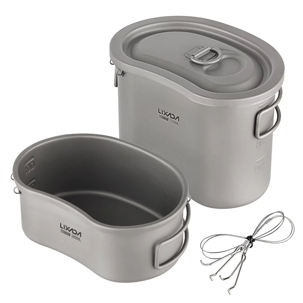 Lixada Lixada Outdoor Camping Titanium Canteen Set 380ml 750ml Hanging Pot Home Picnic Backpacking