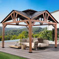 Modern Shade 12¡¯ x 12¡¯ Cedar Solid Wood Hardtop Gazebo with a Galvanized Steel Peak Roof Canopy, Perfect for Your Permanent Outdoor Pavilion