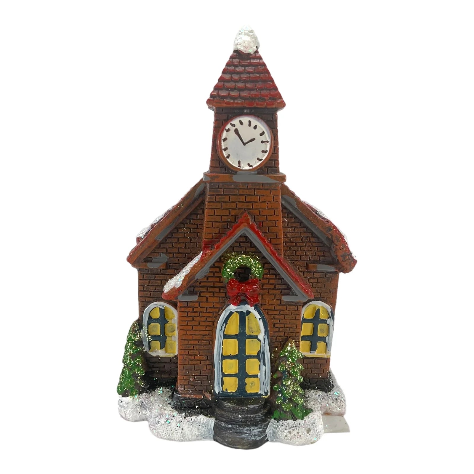 Battery Operated LED Illuminated Village Christmas Chruch with Snow Figurine