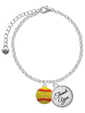 Delight Jewelry Silvertone Large Optic Yellow Softball - Domed Thank You Charm Bracelet, 6+2