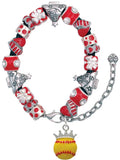 Silvertone Softball optic yellow - Crown Red Christmas Bead Bracelet