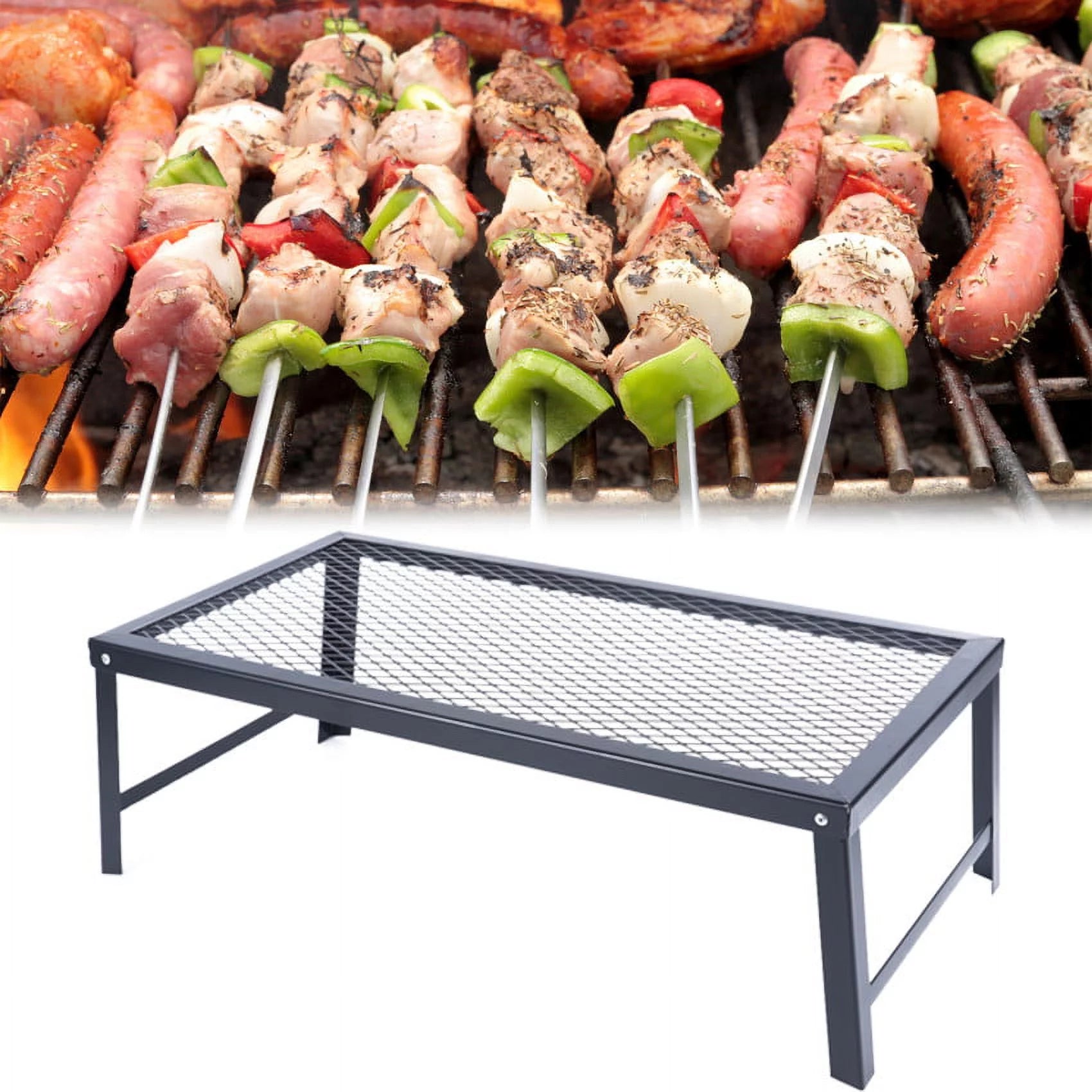 TFCFL 21.7 * 11.8 Folding Campfire Grill Steel Grate Griddle Plate with Foldable Legs Grill Barbecue Tray Outdoor Camp