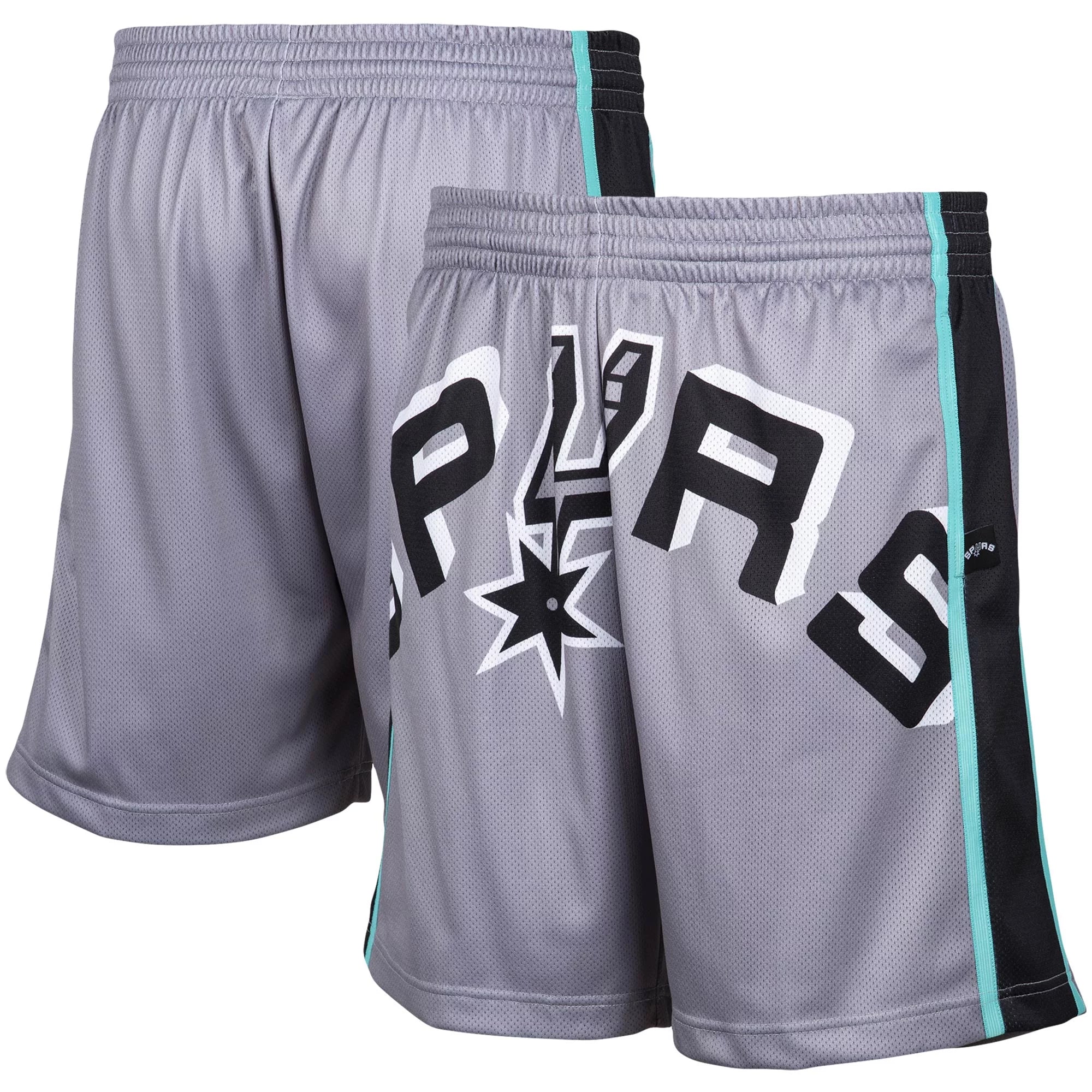 Men's Mitchell & Ness Gray San Antonio Spurs Hardwood Classics Big Face 2.0 Shorts