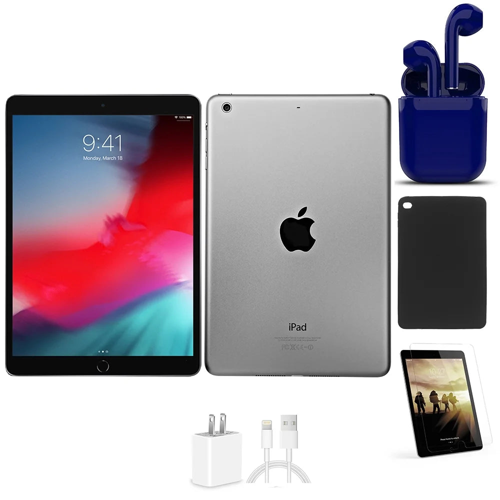 Restored Apple iPad Air 2 9.7-inch 128GB Wi-Fi Only Bundle: Case, Pre-Installed Tempered Glass, Rapid Charger, Bluetooth/Wireless Airbuds By Certified 2 Day Express (Refurbished)