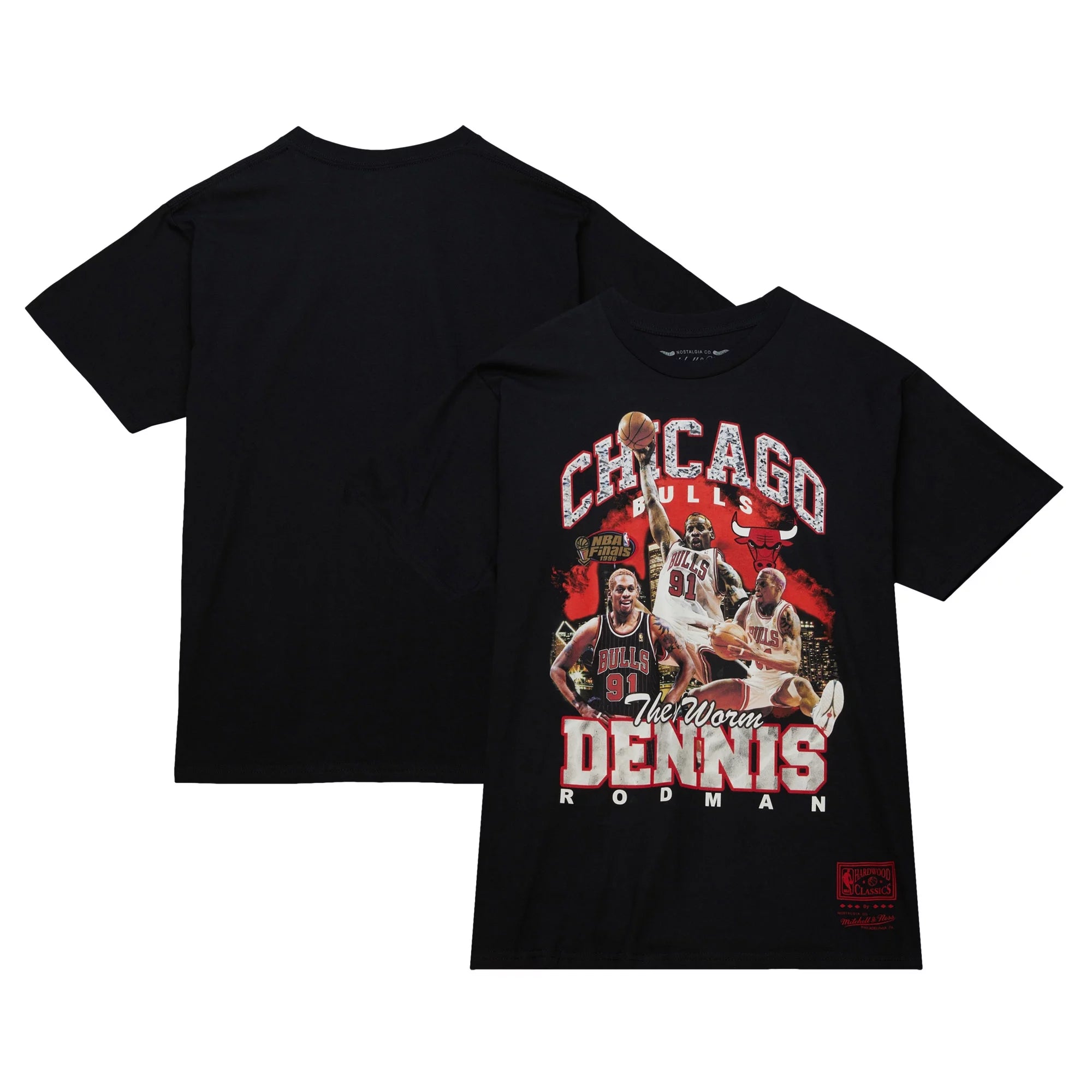 Men's Mitchell & Ness Dennis Rodman Black Chicago Bulls Hardwood Classics Bling Concert Player T-Shirt