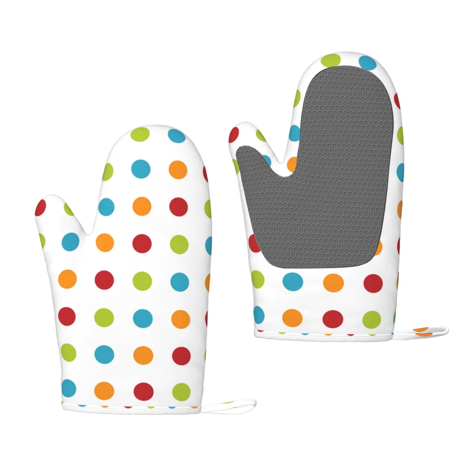 ZNDUO Kitchen Oven Gloves, Durable Heat Resistant Oven Gloves with Quilted Liner Non-Slip Textured Grip Perfect for BBQ, Baking, Cooking and Grilling, Colorful Polka Dots