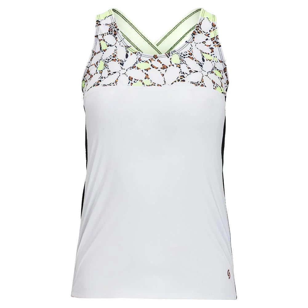 Cross Court Women`s Tennis Tank White and Martinique Print (  X-Large   )