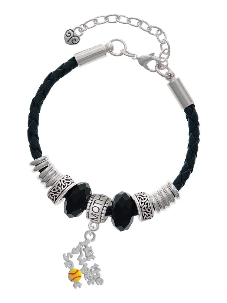 Delight Jewelry Silvertone Hit the Sweet Spot with Yellow Softball Mother Celtic Knot Leather Bead Bracelet, 7+2 Extender
