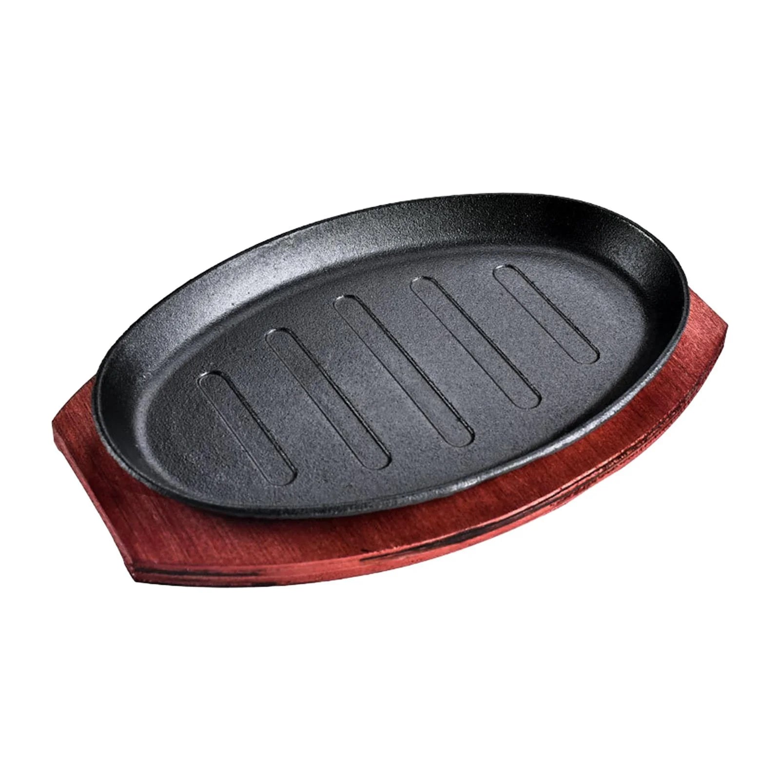 flameer Griddle Steak Fry Pan Plate, Teppanyaki Grill Iron with Bamboo Tray BBQ 12inch