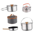 simhoa Camping Cookware Cooking Set Nonstick Lightweight with Storage Bag Cookset with Kettle for Family Campfire Indoors Travel wood handle