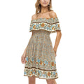 Aayomet Boho Dress For Women Women Casual Spring Summer Dresses V Neck 3 4 Long Sleeve Ruffle Floral Tennis Dress Beige,S