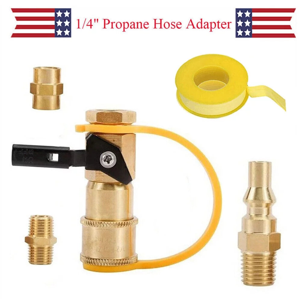 KingFurt Durable Brass 5-Piece Set 1/4 RV Propane Quick Connect Gas Grill Hook LPG, Natural Gas, Propane, Butane