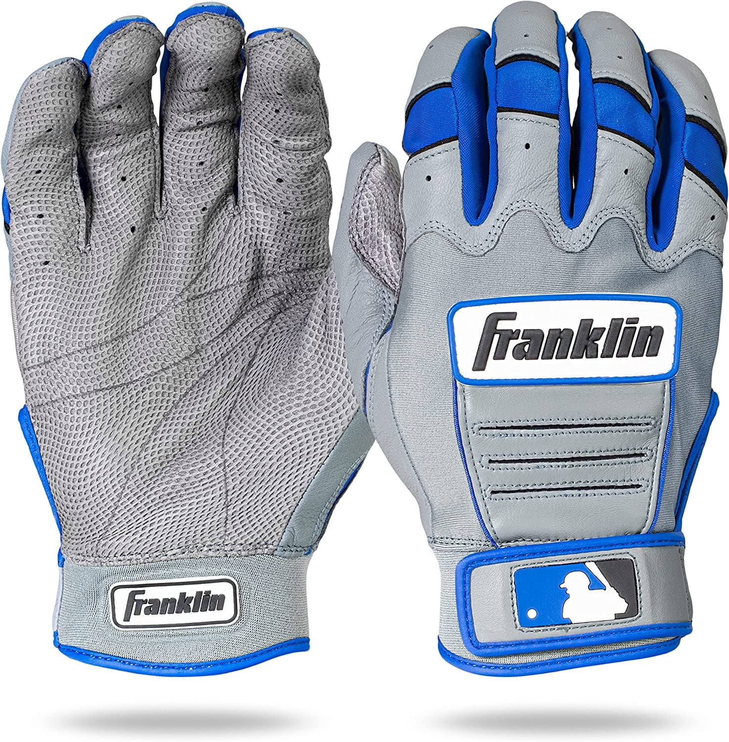 Franklin Sports MLB Batting Gloves - CFX Pro Adult Batting Gloves Pair - Baseball Softball Batting Gloves - Official MLB Baseball Batting Gloves Gray/Royal Adult Small