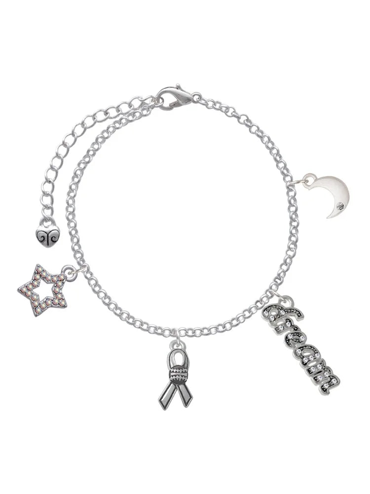 Delight Jewelry Silvertone Ribbon with Softball Silvertone Dream Big Charm Bracelet, 7.5+2 Extender