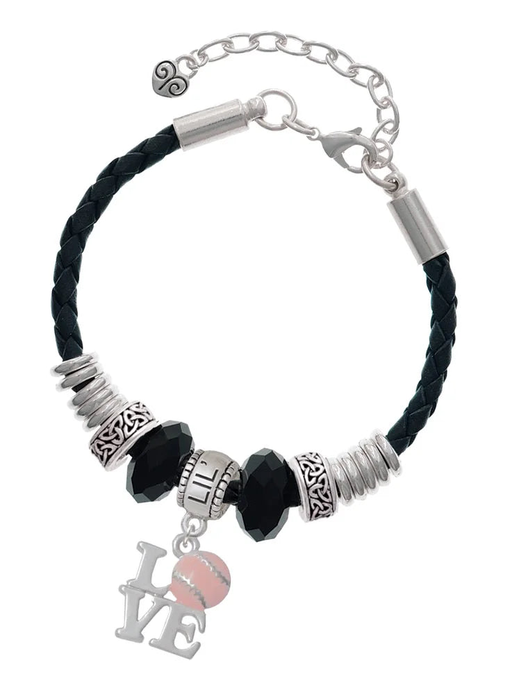 Delight Jewelry Love with Pink Softball Lil Sister Celtic Knot Leather Bead Bracelet, 7+2 Extender
