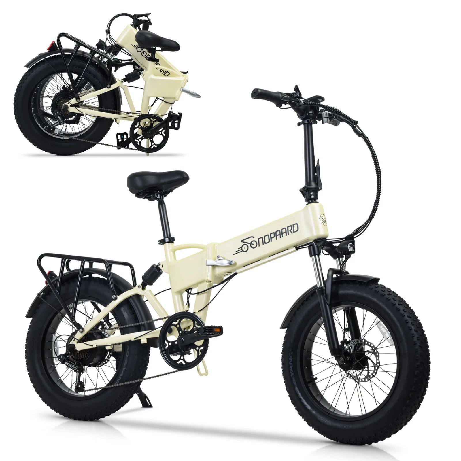 NOPAARD Folding Electric Bikes for Adults, 20 x 4 Fat Tire 500W Adults Electric Bicycles (Peak 750W), 40 Miles 20MPH Ebikes with 48V Hidden Li-ion Battery, LCD Display, Air Saddle, UL2849, Vanilla