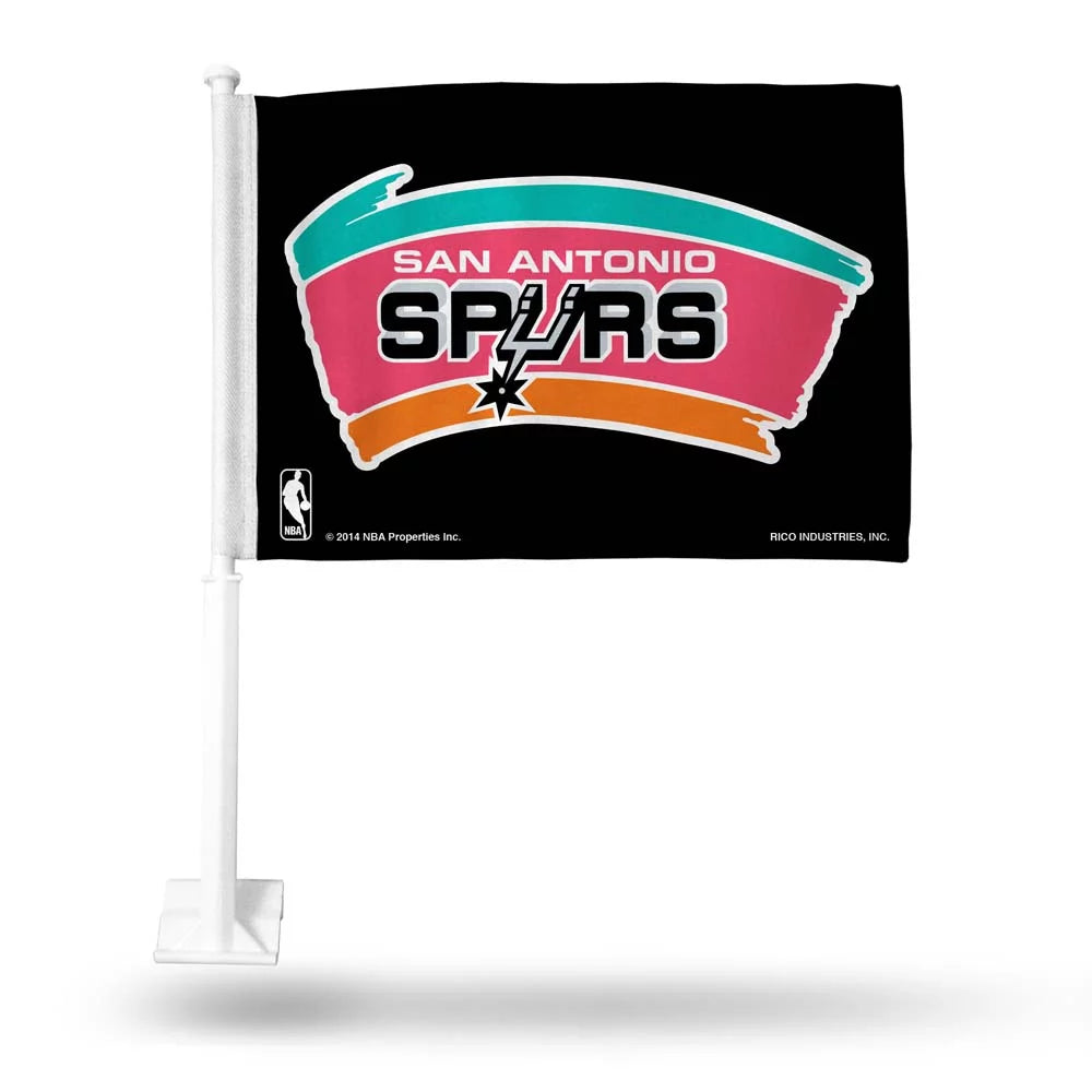 Rico Industries Basketball San Antonio Spurs Black Double Sided Car Flag -  16 x 19 - Strong Pole that Hooks Onto Car/Truck/Automobile