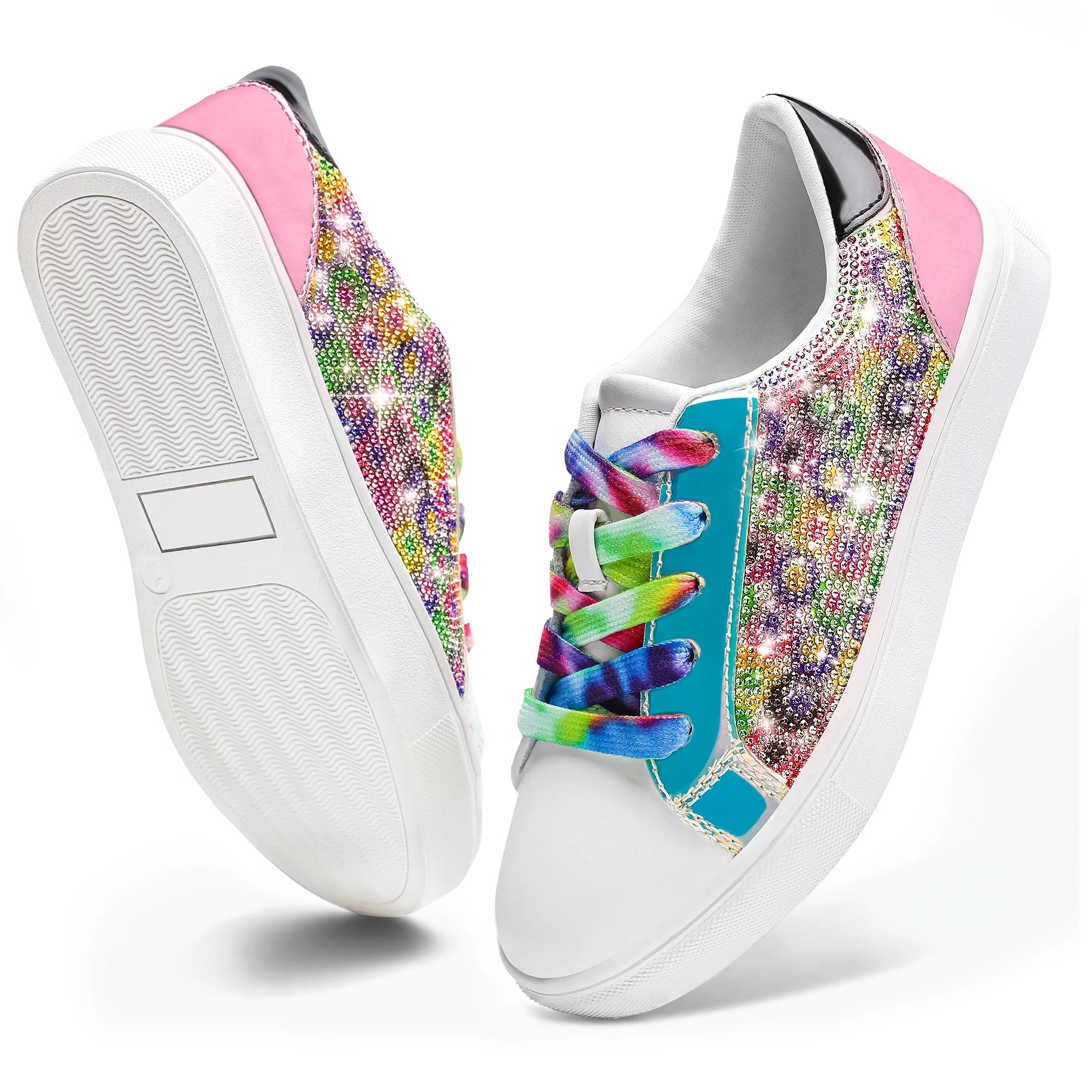 CCVON ?Girls Sneakers Sparkle Glitter Low Top Sneakers Fashion Colorful Casual Canvas Shoes Colorful Big Kid 4