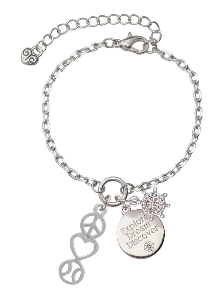 Delight Jewelry Peace - Heart - Softball Silvertone Discover Dream Explore Zoey Charm Bracelet, 6.5+2 Extender
