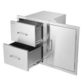 SKYSHALO Outdoor Kitchen Double Drawers Stainless Steel Access Door ,32.5 W x 21.6 H x 20.5''D BBQ Island Door Drawer Combo,Flush Mount Outdoor Kitchen Appliances