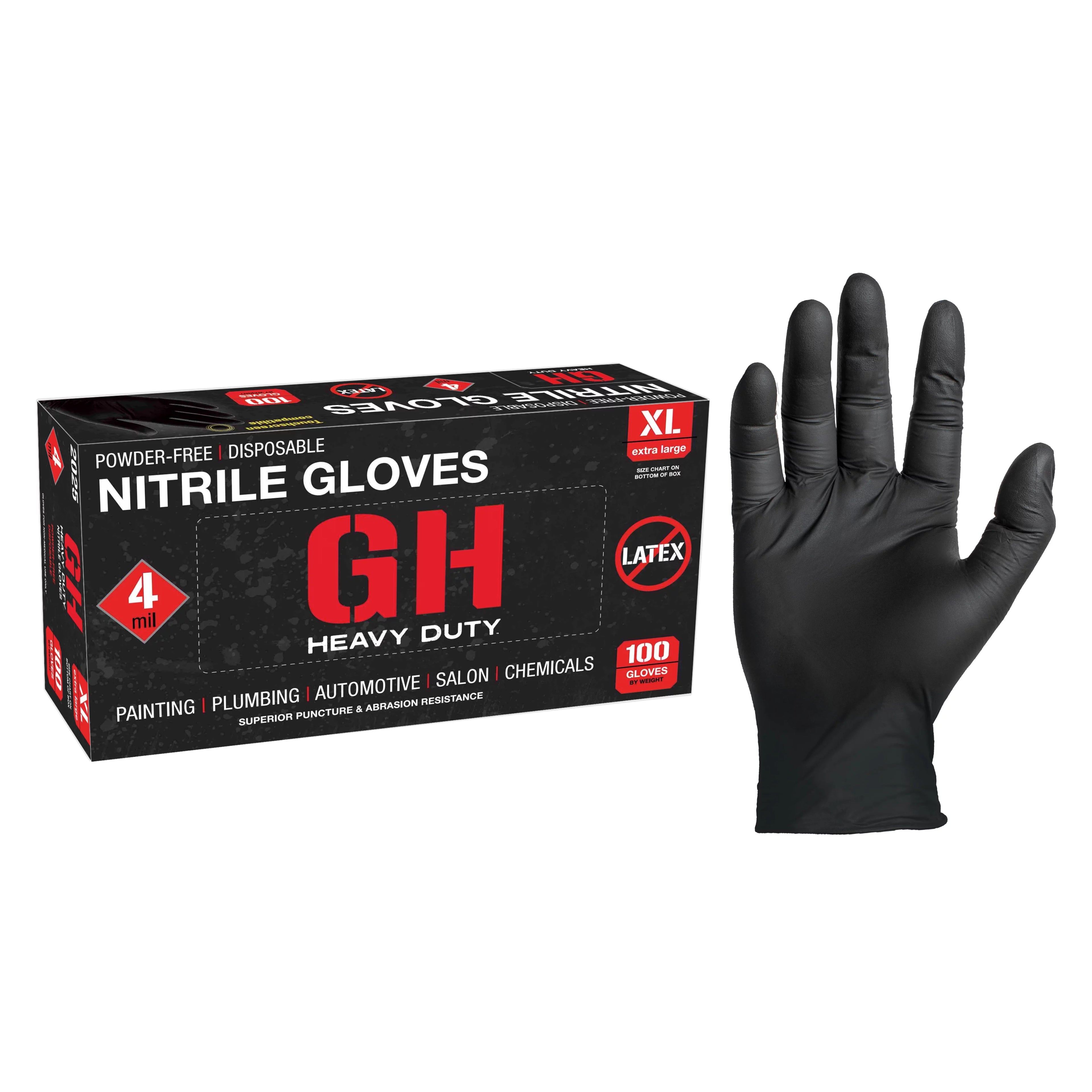GH Heavy Duty Nitrile Gloves, Latex & Powder Free, 4mil