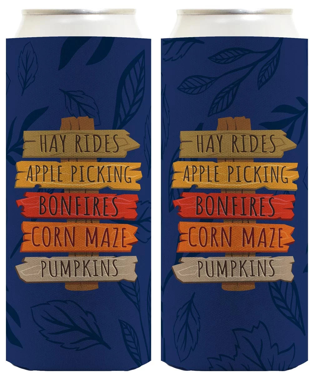 ThisWear Fall Decorations for Home Fall Event Signs Hay Rides Apple Picking Bonfires Corn Maze Pumpkins 2-Pack Ultra Slim Can Coolies White