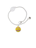 Delight Jewelry Silvertone Optic Yellow Softball with Red Crystal Stitching - Silvertone Leaf Delicate Bracelet, 6.25+1.75