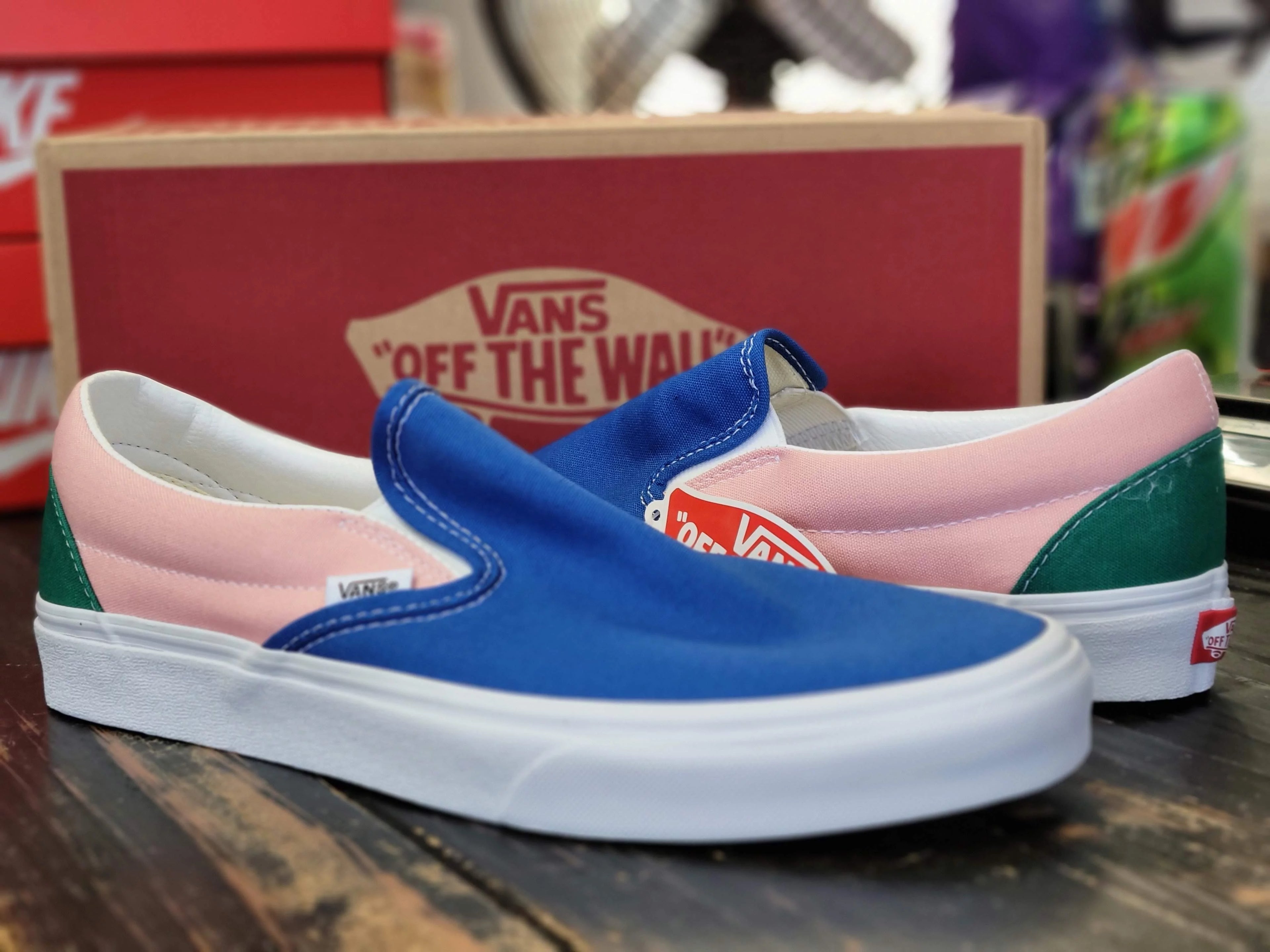 Vans Classic Slip-On Retro Court Pink/Blue/White Skateboard Sneakers Unisex Size