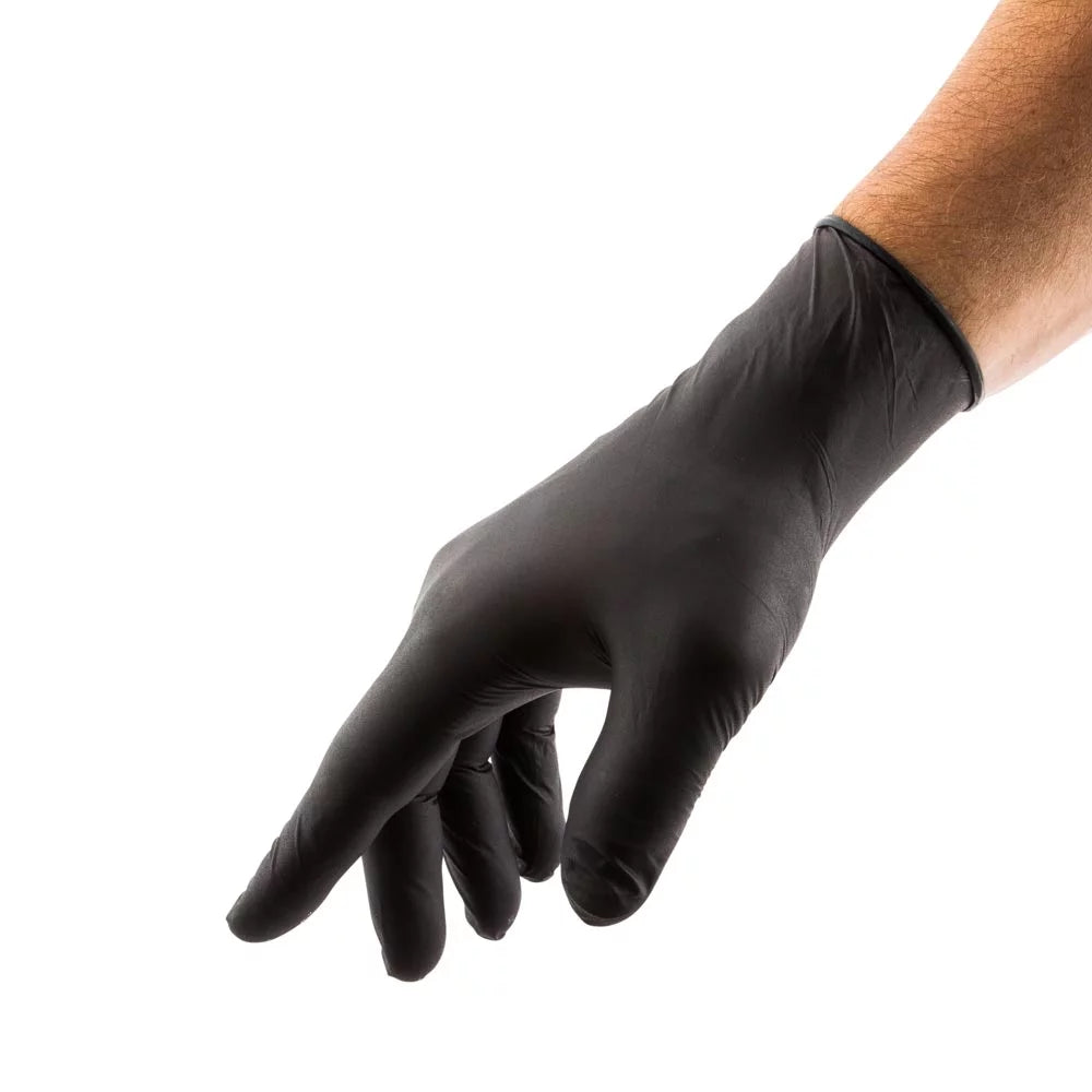 Fashion Serve Black Plastic Extra Large Nitrile Glove - Powder Free - 9 x 4 3/4 - 100 count box