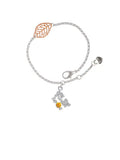 Delight Jewelry Silvertone Hit the Sweet Spot with Yellow Softball - Rose Goldtone Leaf Delicate Bracelet, 6.25+1.75