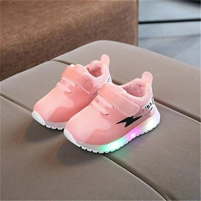 PatPat Toddler Girl Shoes Shiny LED Light Up Sneaker Lightning Print Unisex Little Boys Sport Shoes for Gift, Size 5.5-11
