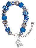 Delight Jewelry Silvertone Hit the Sweet Spot with Softball Blue Paw Print Bead Bracelet, 7+2