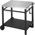 Double-Shelf Movable Dining Cart, Stainless Steel Worktable on 2 Wheels, Kitchen Food Prep Work Table, Outdoor Dining Room Bar Cart, Pizza Oven Table w/Hooks, Handle, L33.5 x W19.7 x H31.8