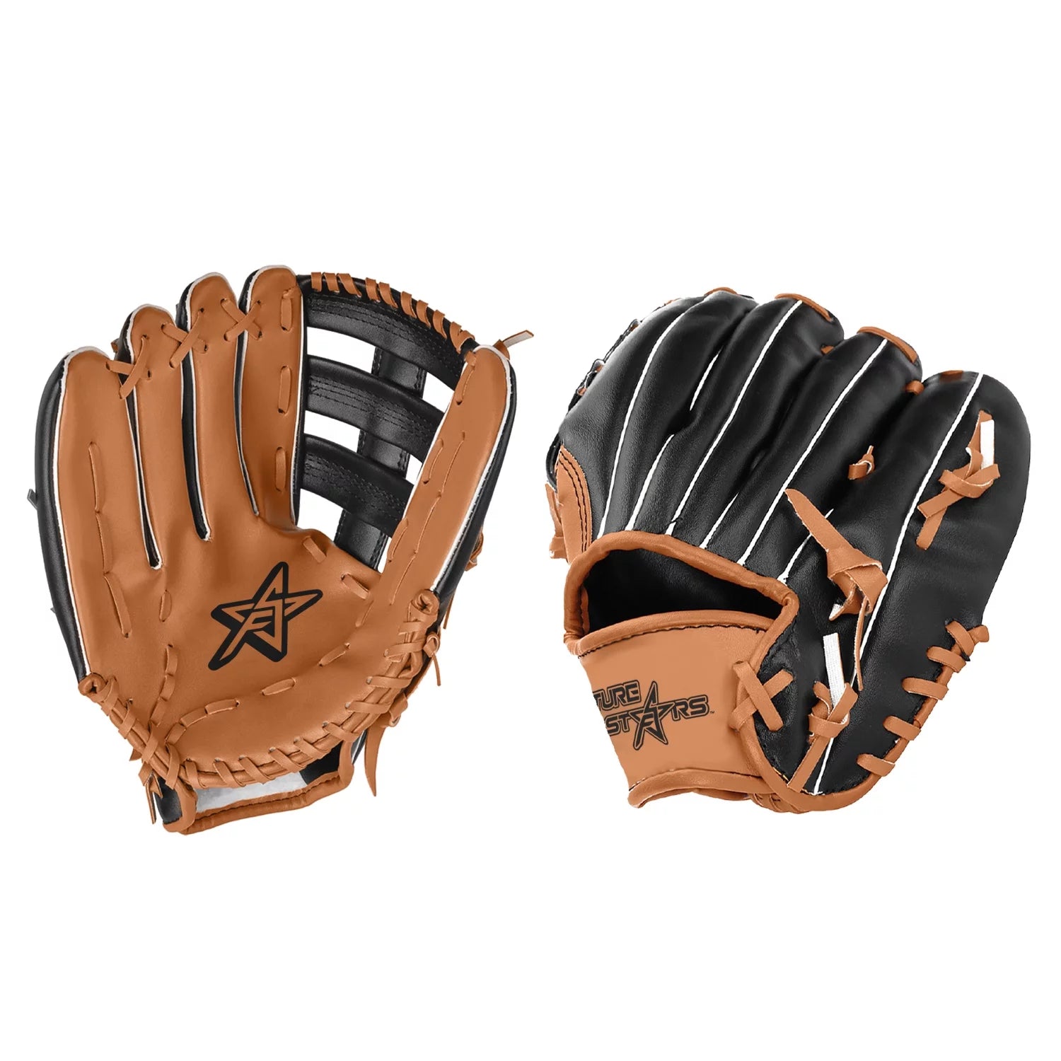 Future Stars Pro-Style Synthetic Leather Baseball Glove - Black & Brown - 13 - Right Hand Catch