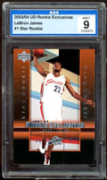 LeBron James Rookie Card 2003-04 UD Rookie Exclusives #1 AGS 9 MINT
