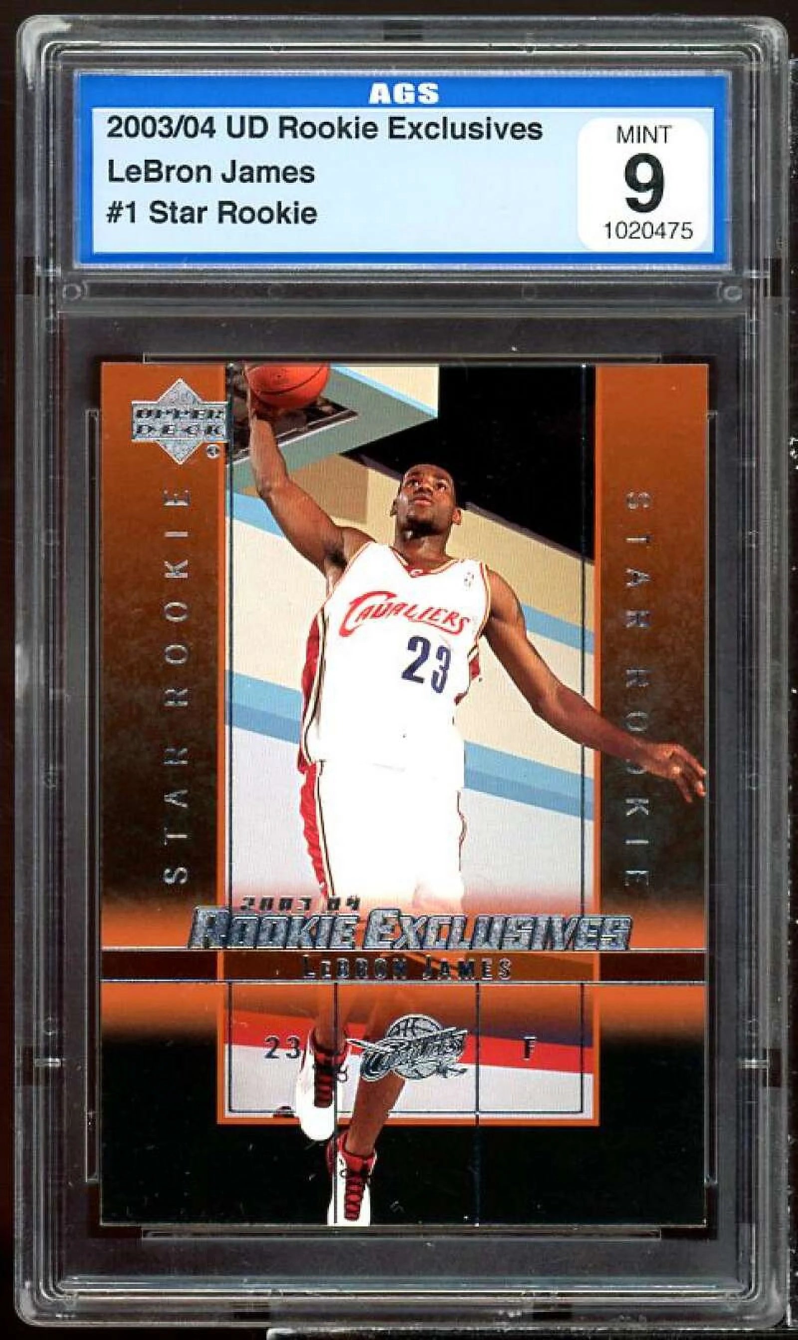 LeBron James Rookie Card 2003-04 UD Rookie Exclusives #1 AGS 9 MINT