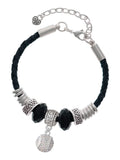 Delight Jewelry Silvertone Small Sparkle Clear AB Softball Niece Celtic Knot Leather Bead Bracelet, 7+2 Extender
