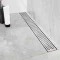 Neodrain 28-Inch Linear Shower Drain with Removable Quadrato Pattern Grate,Professional Brushed 304 Stainless Steel Rectangle Shower Floor Drain Manufacturer,with Leveling Feet,Hair Strainer 28 IN Brushed