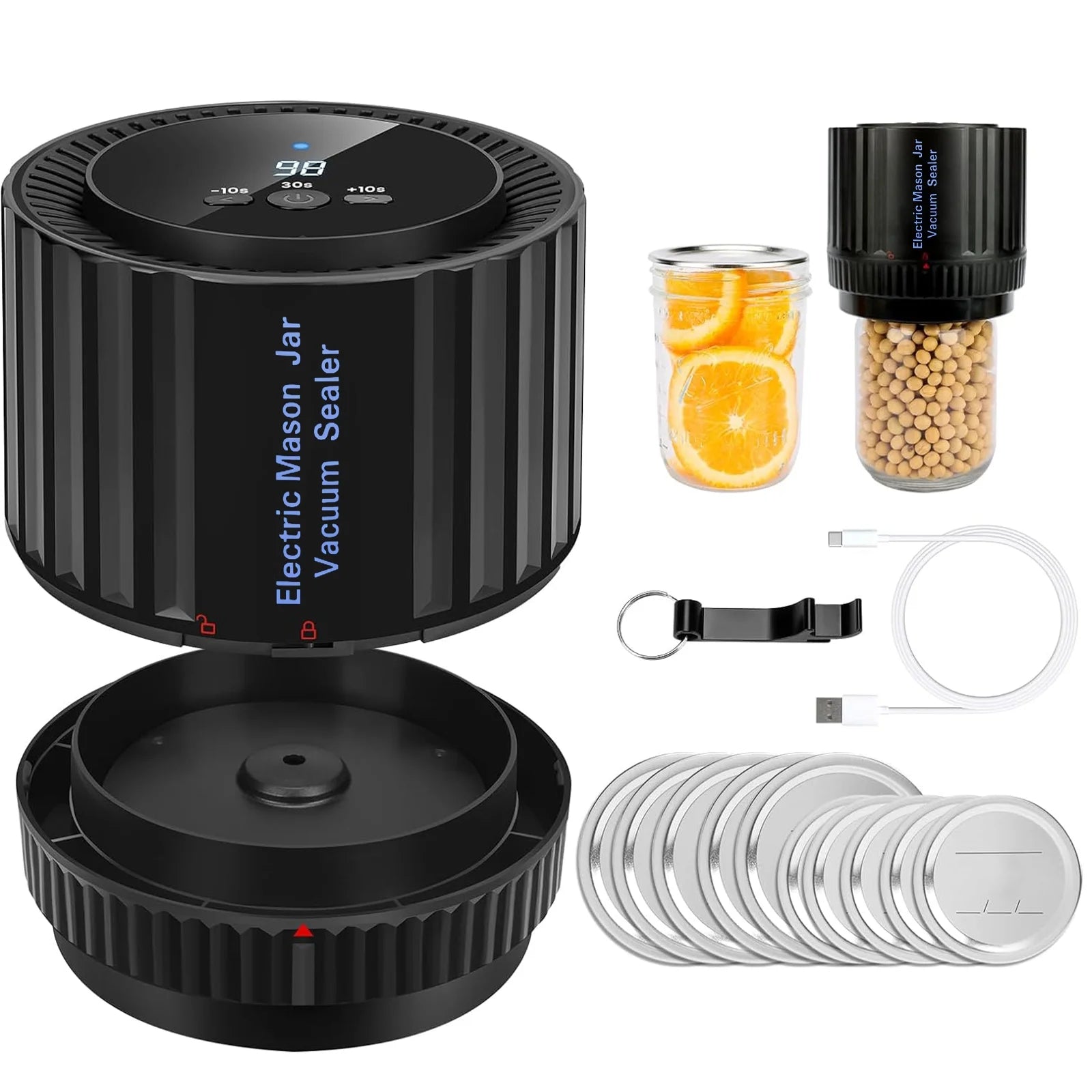 BITOUSHI Electric Mason Jar Vacuum Sealer - Mason Jar Vacuum Sealing Kit for Food Storage, Compatible Wide & Regular Mouth Mason Lids, Canning Vacuum Sealer Mason Jar with LED Countdown Display