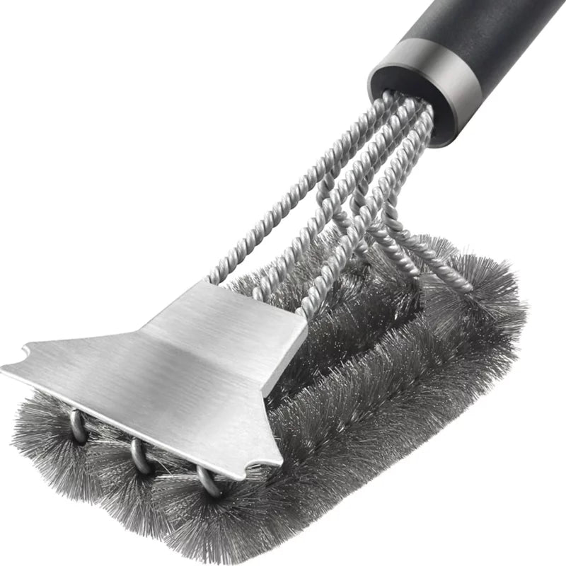 1pc Stainless Steel Grill Brushes For BBQ, Cleaning Brush With Scraper For Grill, Kitchen Accessories, Cleaning & Maintenance Tools